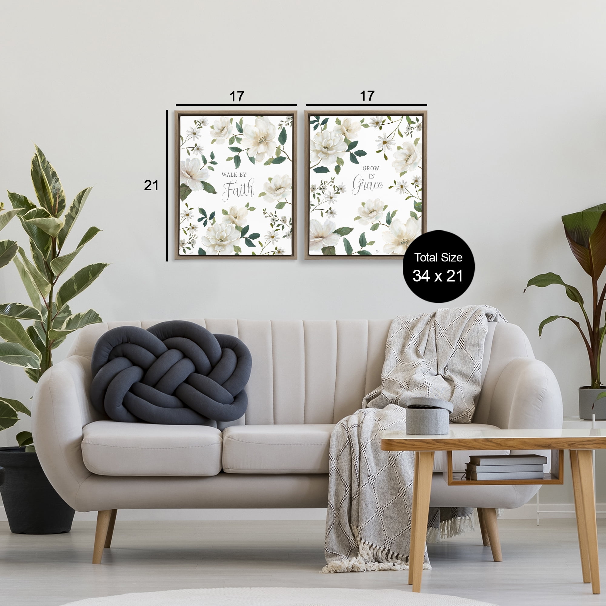 Stupell Industries Spiritual Faith Sayings with Florals 2 Piece Brown Framed Floater Canvas Set, design by Nan