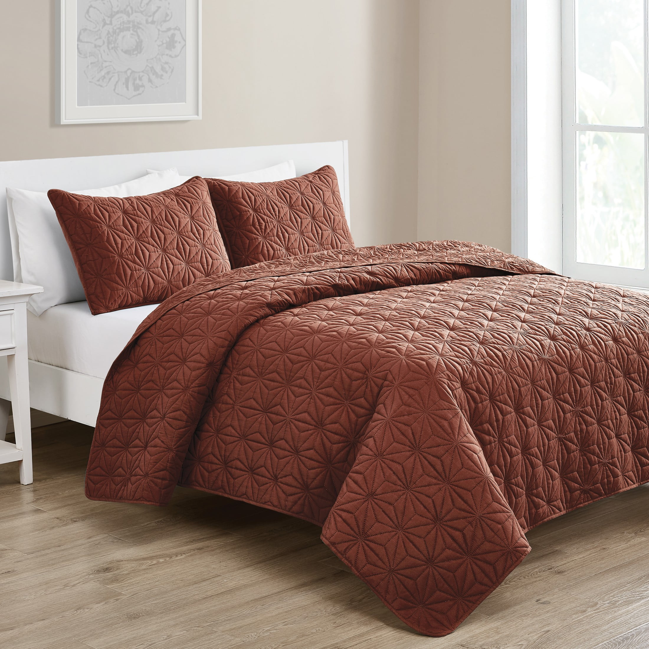 VCNY Home Kaleidoscope 3-Piece Orange Geometric Quilt Set, Full/Queen, Adult, Unisex