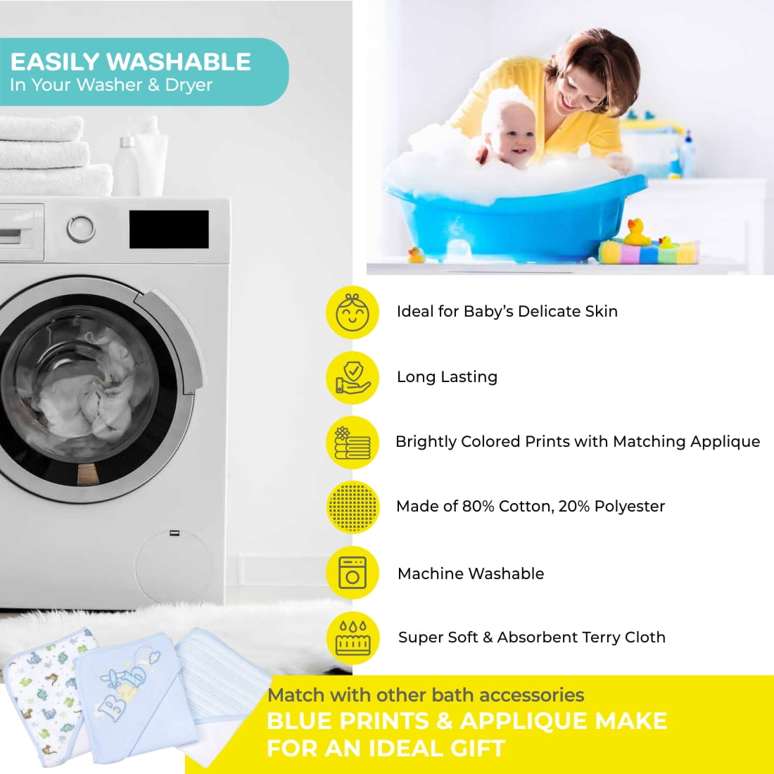 Spasilk Bath Hooded Towels & Washcloths Set for Babies, 23-Piece Gift Set, Blue Baby