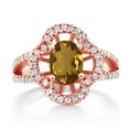 thumbnail image 2 of Gem Stone King 1.37 Ct Oval Whiskey Quartz 18K Rose Gold Plated Silver Spotlight Ring (Size 5), 2 of 4