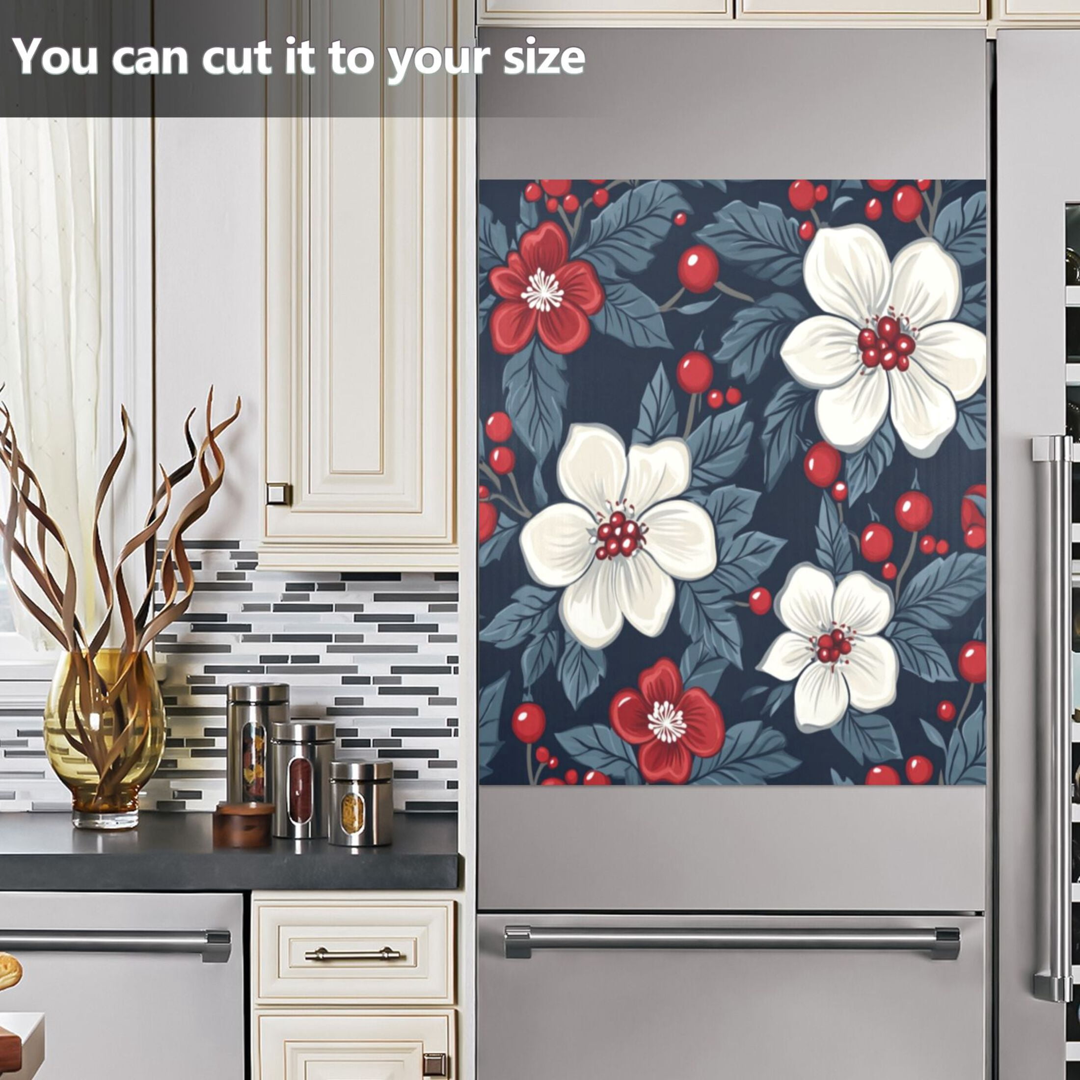 Dishwasher Magnetic Sticker 23x26 Inch Refrigerator Magnetic Sticker Washing Machine Magnetic Sticker Kitchen Panel Magnetic Sticker Home Decor Large White Flower