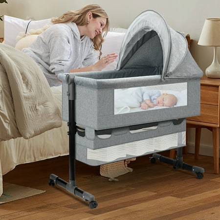 Baby Bassinet Adjustable Baby Bassinet Bedside Sleeper with Changing Stantion Bed Side Crib for Infants Light Gray
