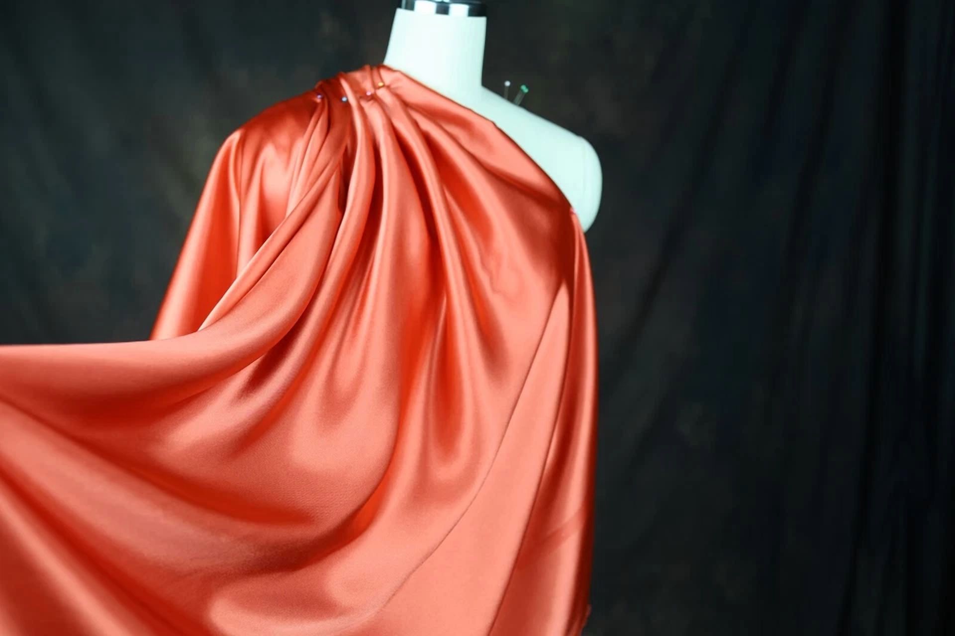 BUTTERFLY- Coral Satin Charmeuse Fabric By The Yard 200