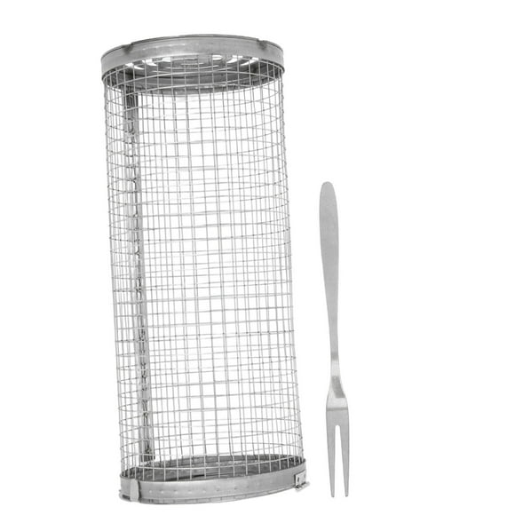 Cesta de barbacoa rodante con rejilla abierta, malla de alambre de acero inoxidable, cesta cilíndrica para parrilla para pescado, verduras, patatas fritas S
