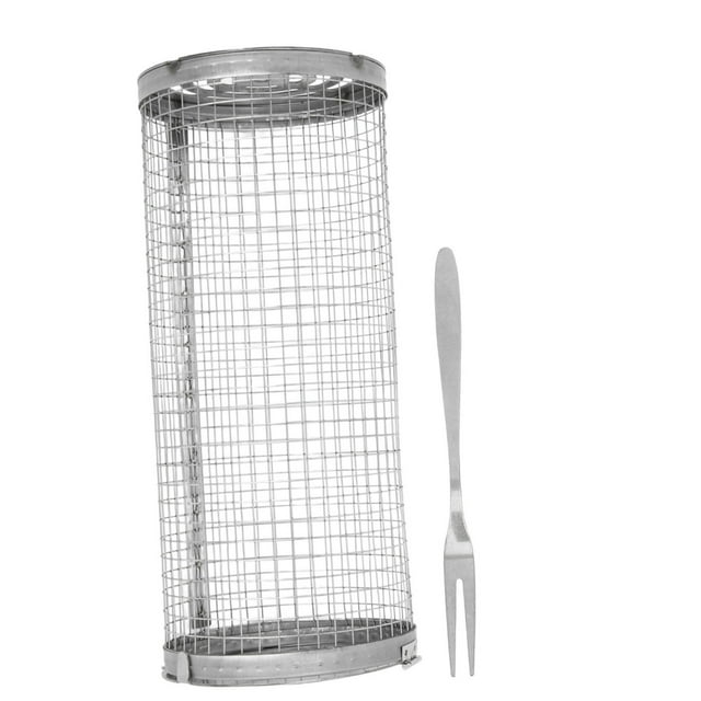 Cesta de barbacoa rodante con rejilla abierta, malla de alambre de acero inoxidable, cesta cilíndrica para parrilla para pescado, verduras, patatas fritas S
