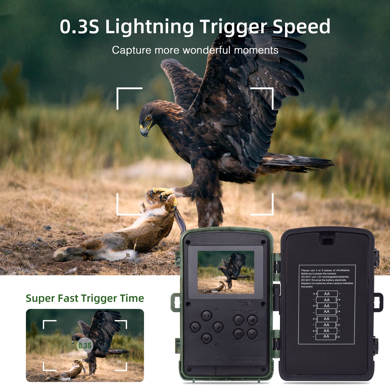 CAMPARK Trail Camera 20MP 1080P Hunting Game Camera with Night Vision Motion Activated Waterproof 3 PIR Sensors 120°Motion Detection Trail Cam for Hunting Wildlife Monitoring