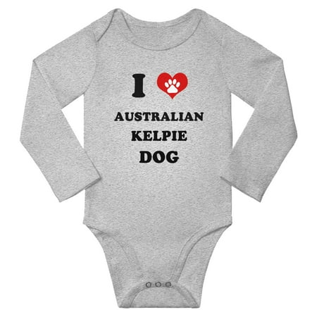 

I Heart Australian Kelpie Dog Baby Long Bodysuits (Gray 3-6 Months)