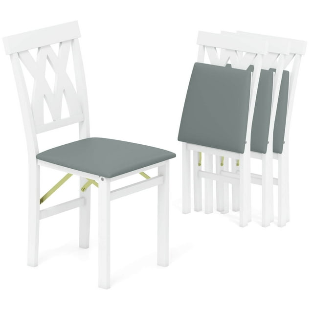 Costway Folding Kitchen Chairs Set of 4 with Rubber Wood Frame Padded Seat PVC Leather
