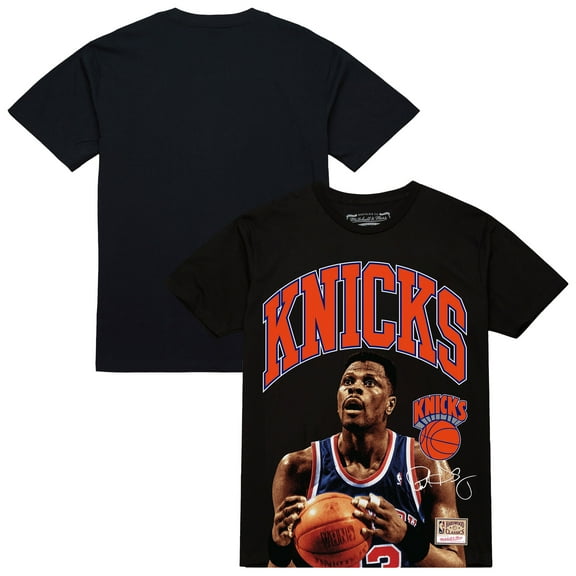 Men's Mitchell & Ness Patrick Ewing Black New York Knicks Hardwood Classics Player Arch T-Shirt