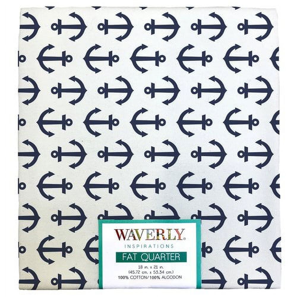 (2 pack) Waverly Inspirations Cotton 18" x 21" Fat Quarter Anchor White Ink Print Fabric, 1 Each