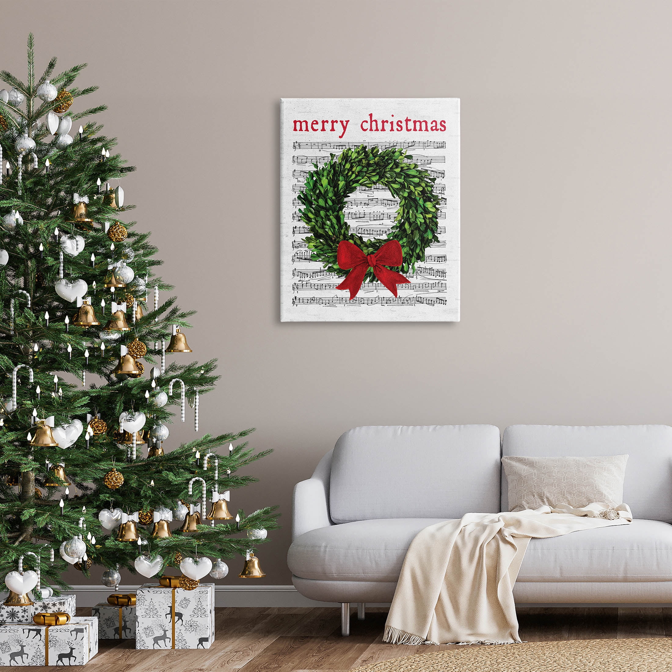 Stupell Industries Merry Christmas Song Wreath Graphic Art Gallery Wrapped Canvas Print Wall Art, Design by Lettered and Lined