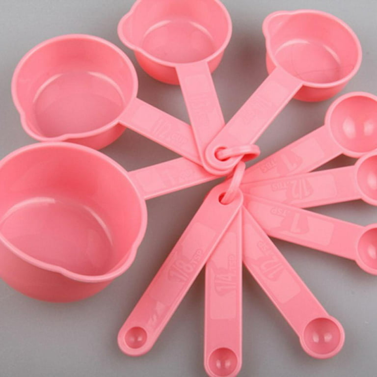 Plastic Measuring Cups and Spoons Set - 10 Pcs Colorful Kitchen Measuring Tool, Engraved Metric/US Markings Stackable Silicone Measure Cup for Liquid