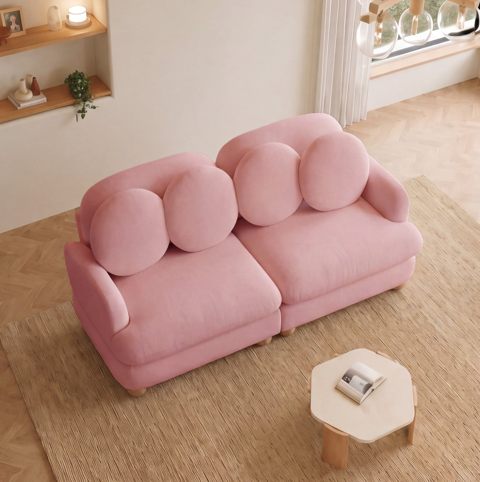 68" 2 Seater Comfy Chenille Modular Sectional Sofa Couch with 4 Throw Pillows