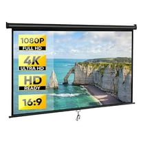 HHBEAUTY Outdoor Projector Screen Pull Down 80 Inch 16:9 HD Projection Screen, Roll Down Ceiling Projector Screen, Portable Indoor Outdoor Movie Screen
