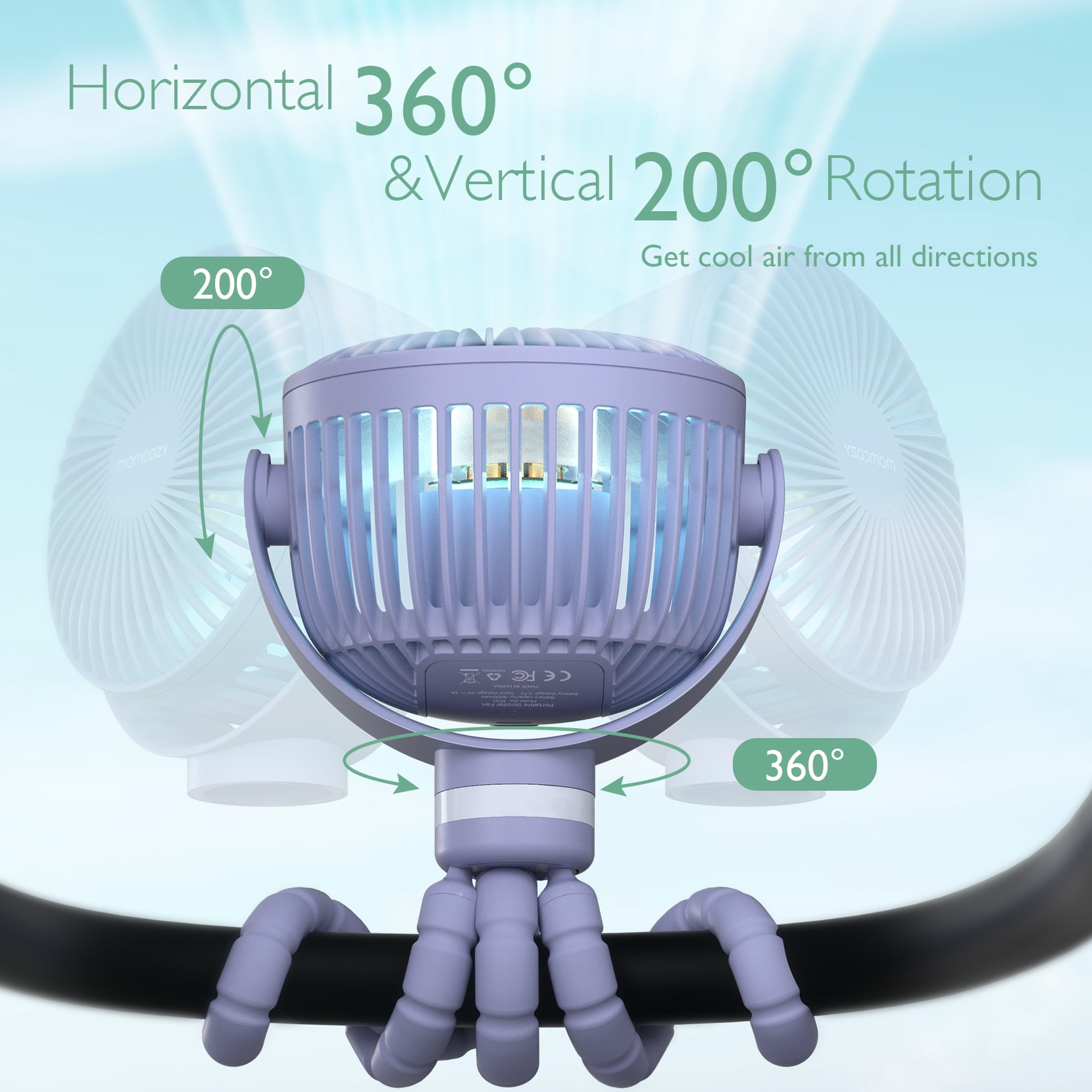 Momcozy Portable Stroller Fan, USB Rechargeable and Handheld Cooling Fan for Travel, Car Seat, Bedroom