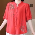 thumbnail image 2 of V Cuello Blusas para las Mujeres, de Moda Retro Bordado Cuello Redondo Cinco Cuartos de Manga para el Uso Casual, 2 of 5