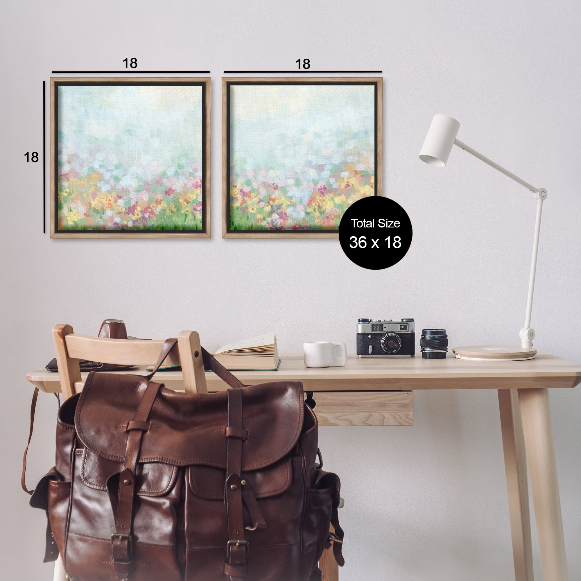 Stupell Industries Pastel Spring Flower Field Abstract Painting Brown Floater Framed Canvas Art Print Wall Art, 18 x 18, Set of 2