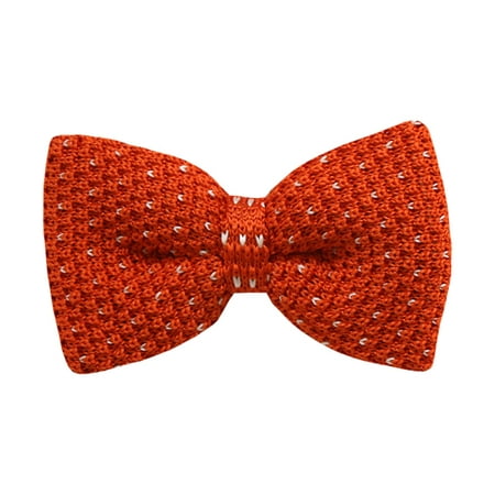 Orange, Small Heart Dotted Men's Knit Pre-Tied Bow Tie