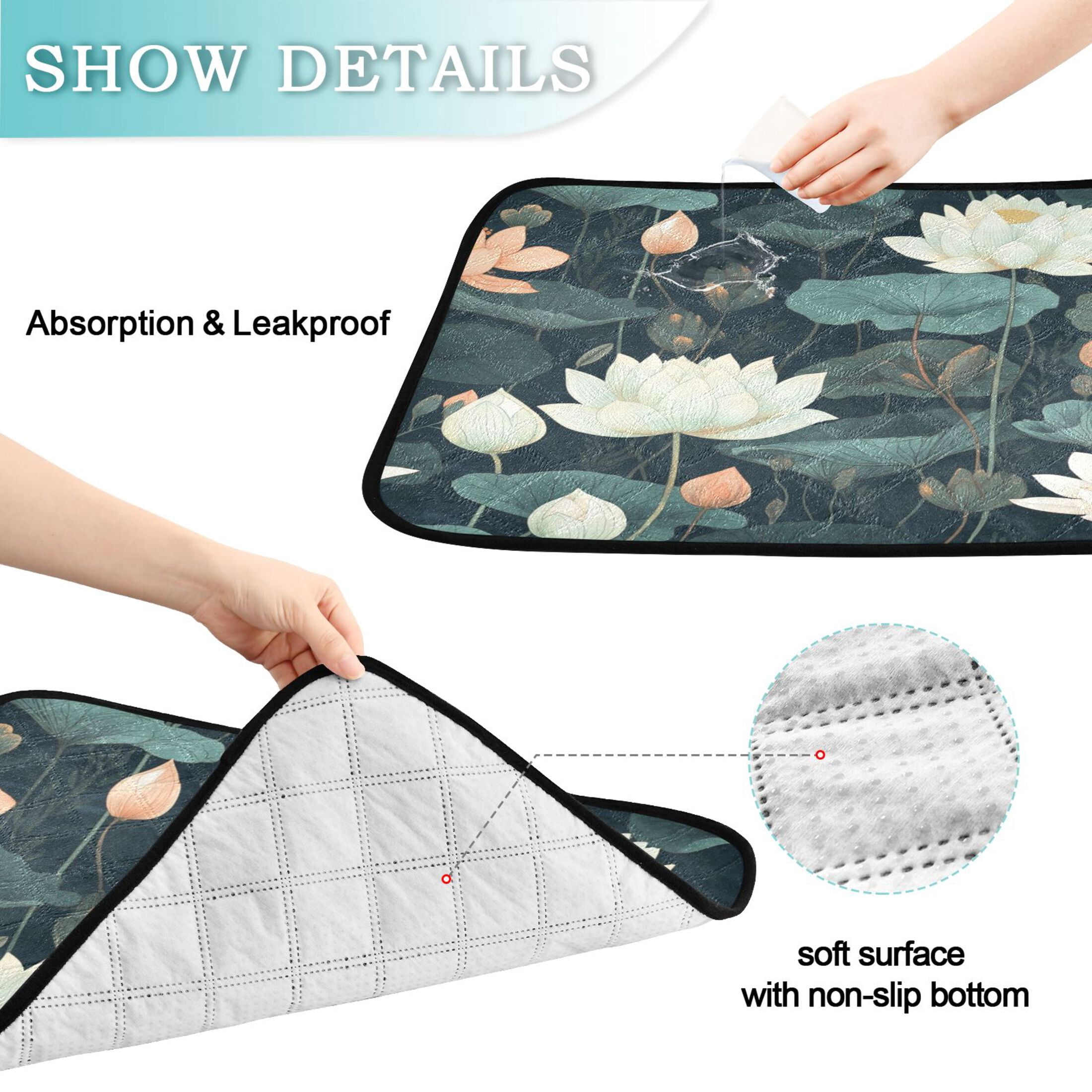 Qxltty White Lotus Flower Cat litter Pads Pet Set of 3 Diaper Mats Center Anti-leakage Layer Absorbent Soft and Comfortable