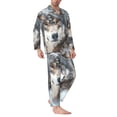 thumbnail image 2 of Fotbe Majestic Snowy Wolf Pijama de Hombre con Estampado de Manga Larga, Conjunto de 2 Piezas, Ropa de Dormir Suave y Cómoda con Bolsillos-Small, 2 of 7