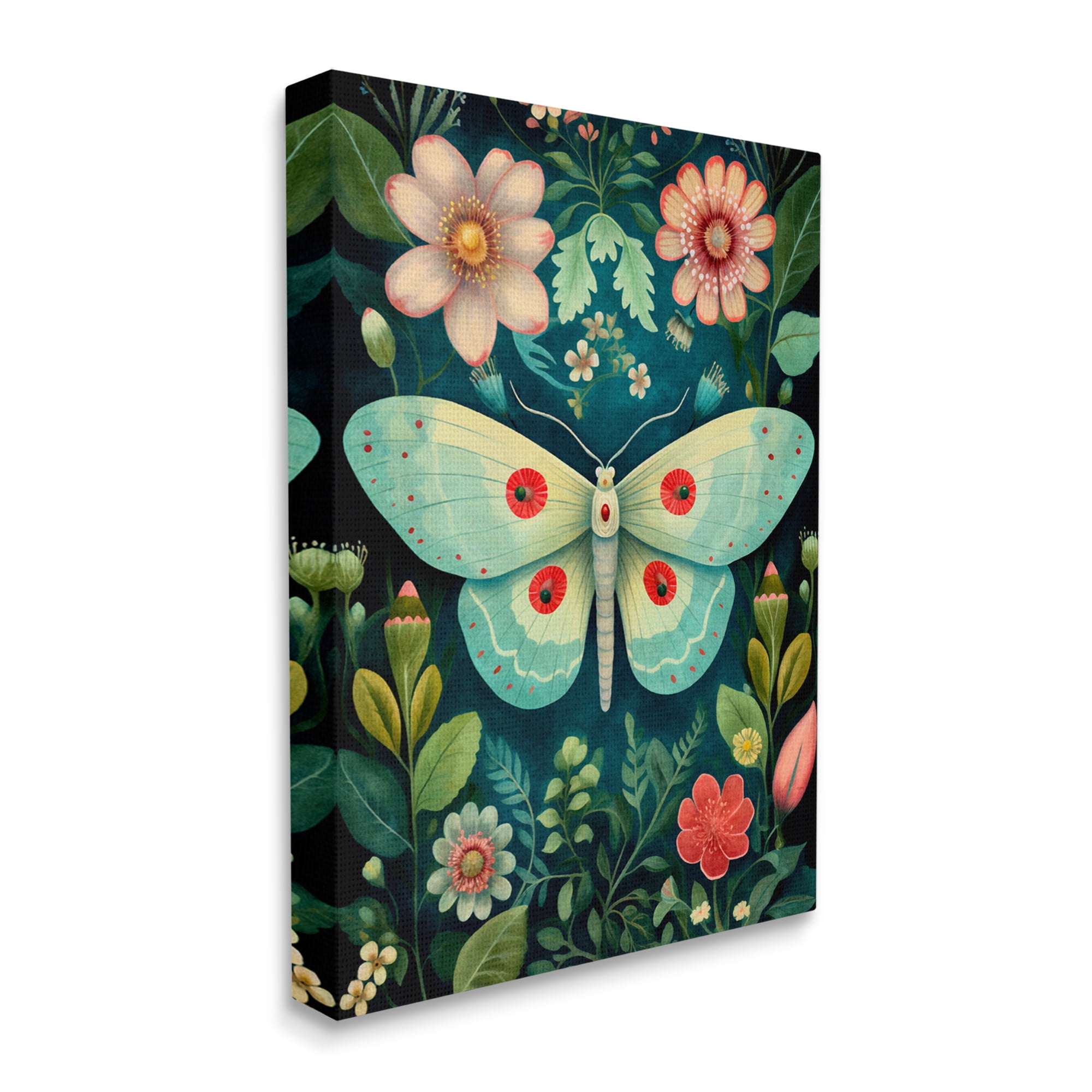 Stupell Industries Green & Pink Moth Pattern Animals & Insects Painting Gallery Wrapped Canvas Art Print Wall Art, 30 x 40