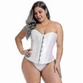 thumbnail image 2 of Mimigo Women's Bustier Corset Top Sexy Lingerie Sets Black Satin Waist Cincher, 2 of 3