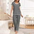thumbnail image 2 of Chbgutlmr 2 Piece Sets for Women Loungewear Round Neck Tops Straight Leg Pants Comfy Loose Summer Outfits, 2 of 9