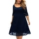 thumbnail image 4 of Mujeres más del tamaño vestido de encaje floral O-Cuello A-Line mangas de tres cuartos de cintura MABOTO Azul oscuro/XXL, 4 of 7