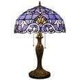 thumbnail image 5 of Tiffany Lamp Table Bedside Lamp Stained Glass Shade Metal Base 24"Tall Large Desk Light Blue Purple Baroque Lavender Luxurious Boho Victorian Living Room Bedroom Farmhouse WERFACTORY Led Bulb Included, 5 of 7