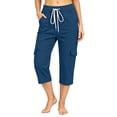 thumbnail image 2 of VBVC Women's Drawstring Cargo Capri Pants, Casual Breathable Mid Calf Utility Trousers For Women, Ladies' Outdoor Hiking Pants with Pockets,Blue,S-3XL, 2 of 9