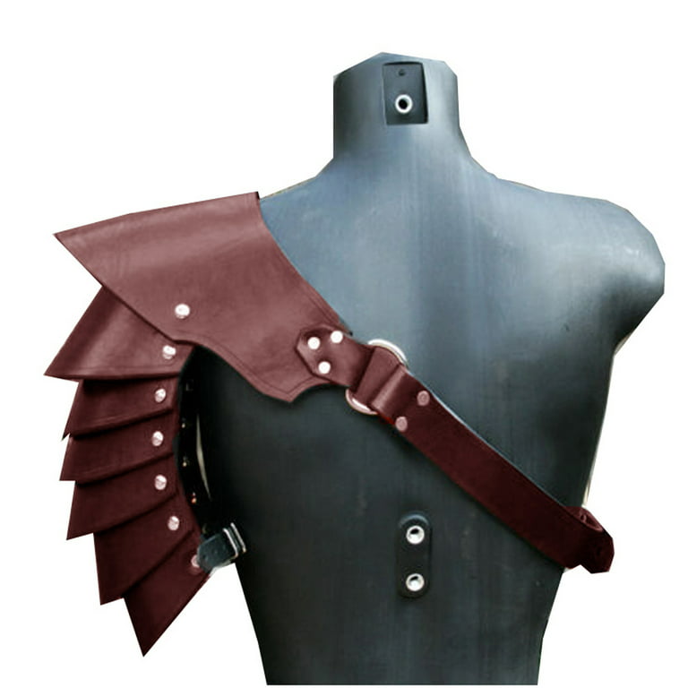 Cosplay Larp Adult Pu Leather Brown Fur Viking Shoulder Armor With