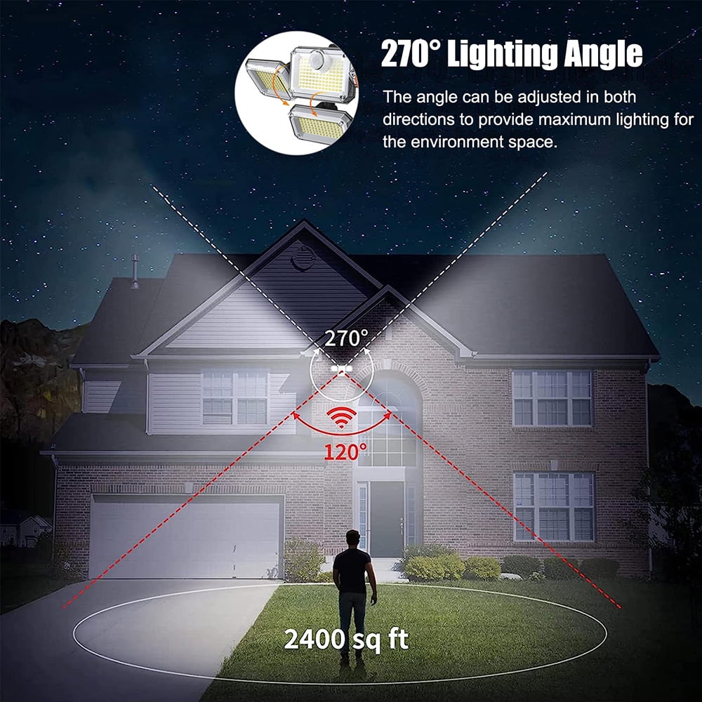 DONGPAI Solar Lights Outdoor Waterproof, 333 LED 4 Heads Motion Sensor Outdoor Lights Security Lights with Remote Flood Lights for Patio Garage Yard Entryways (Cold White 6500K)