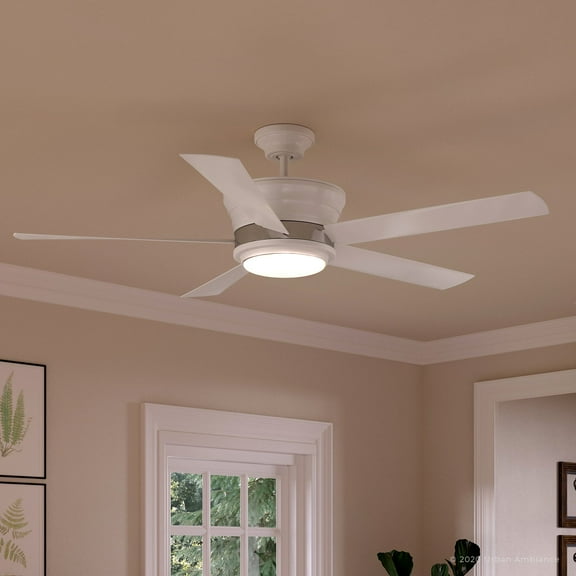 Luxury Contemporary Indoor Ceiling Fan, 15.5''H x 54''W, with Transitional Style Elements, Modern Design, True White Finish and White Opal Glass, UHP9120