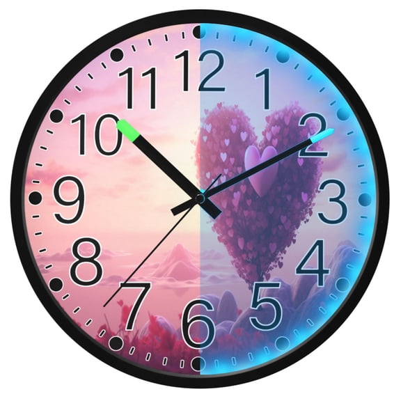 Ryvnso Beautiful Heart Pattern 12 Inch Night Light Wall Clock Silent Battery Operated Luminous Clocks