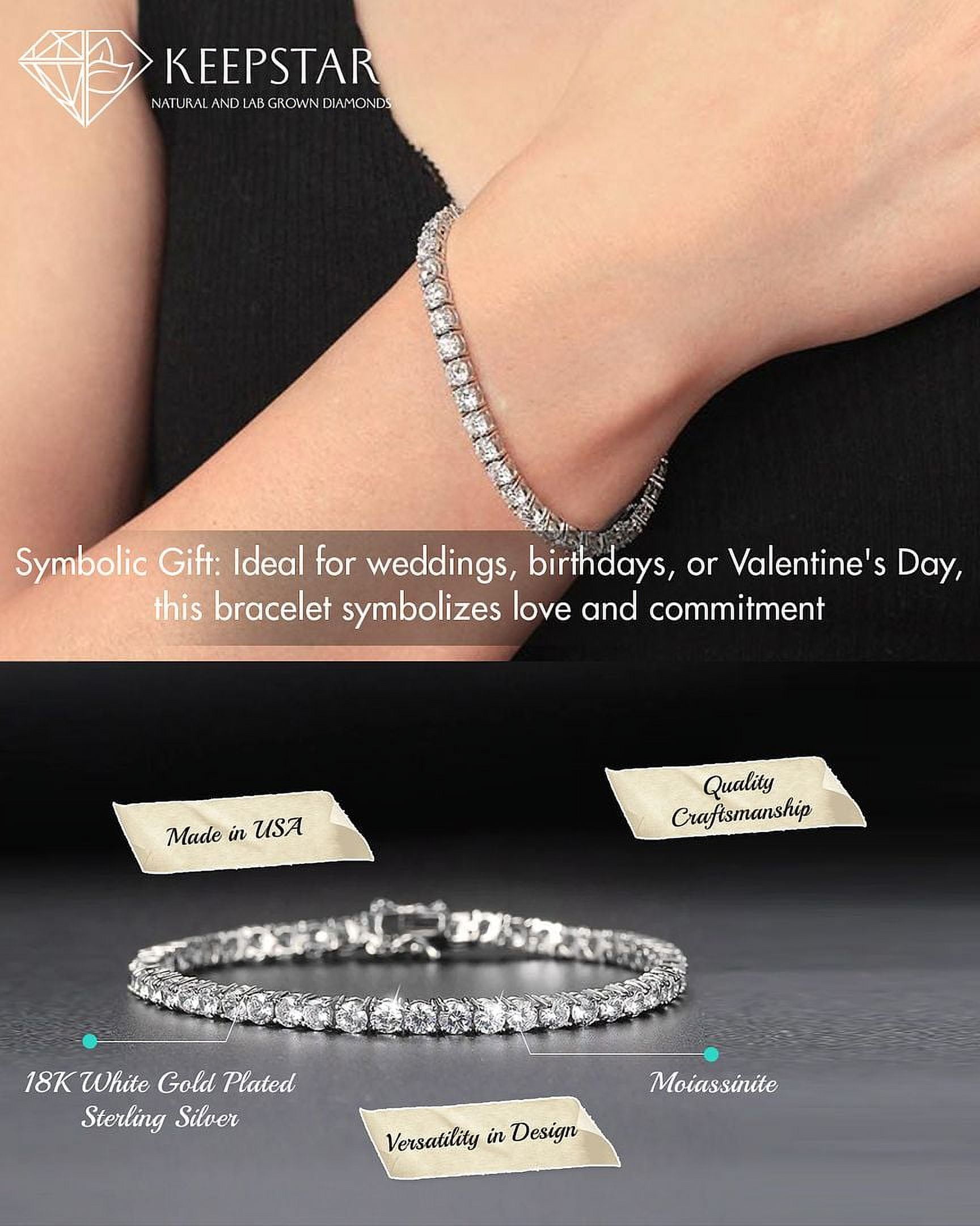 Moissanite Tennis Bracelet for Women and Men, 18K White Gold Plated Sterling Silver Bracelet, 2mm-5mm Lab Created Simulated Diamond Bracelets for Brides/Birthday/Valentine's Day Gift (5.3 Carat)