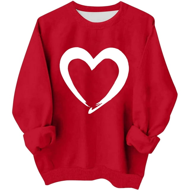 Sudadera sin capucha para niñas, cuello redondo, sudadera extragrande, estampado de San Valentín, manga larga, para niñas de 1 a 15 años