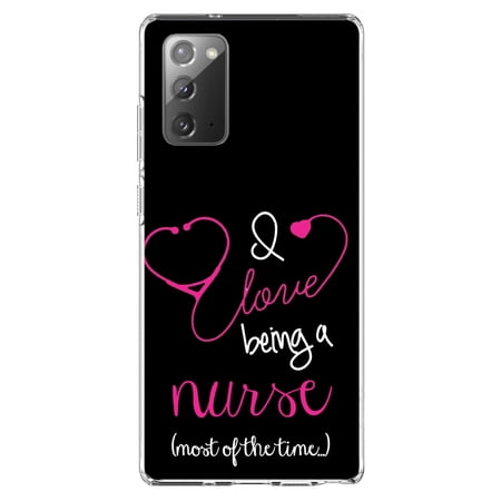 DistinctInk Clear Shockproof Hybrid Case for Samsung Galaxy Note 20 (6.7 Screen) - TPU Bumper Acrylic Back Tempered Glass Screen Protector - I Love Being A Nurse Most of the Time - Support Nurses