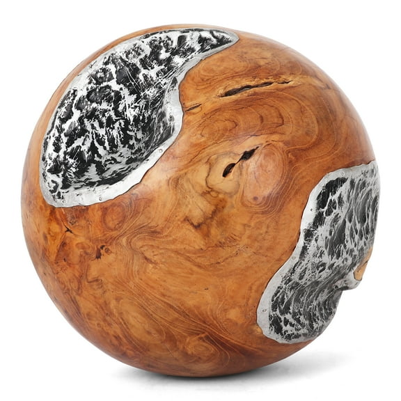 Rutledge & King 10" Decorative Teak Ball With Metal Inlay - 1 Pack