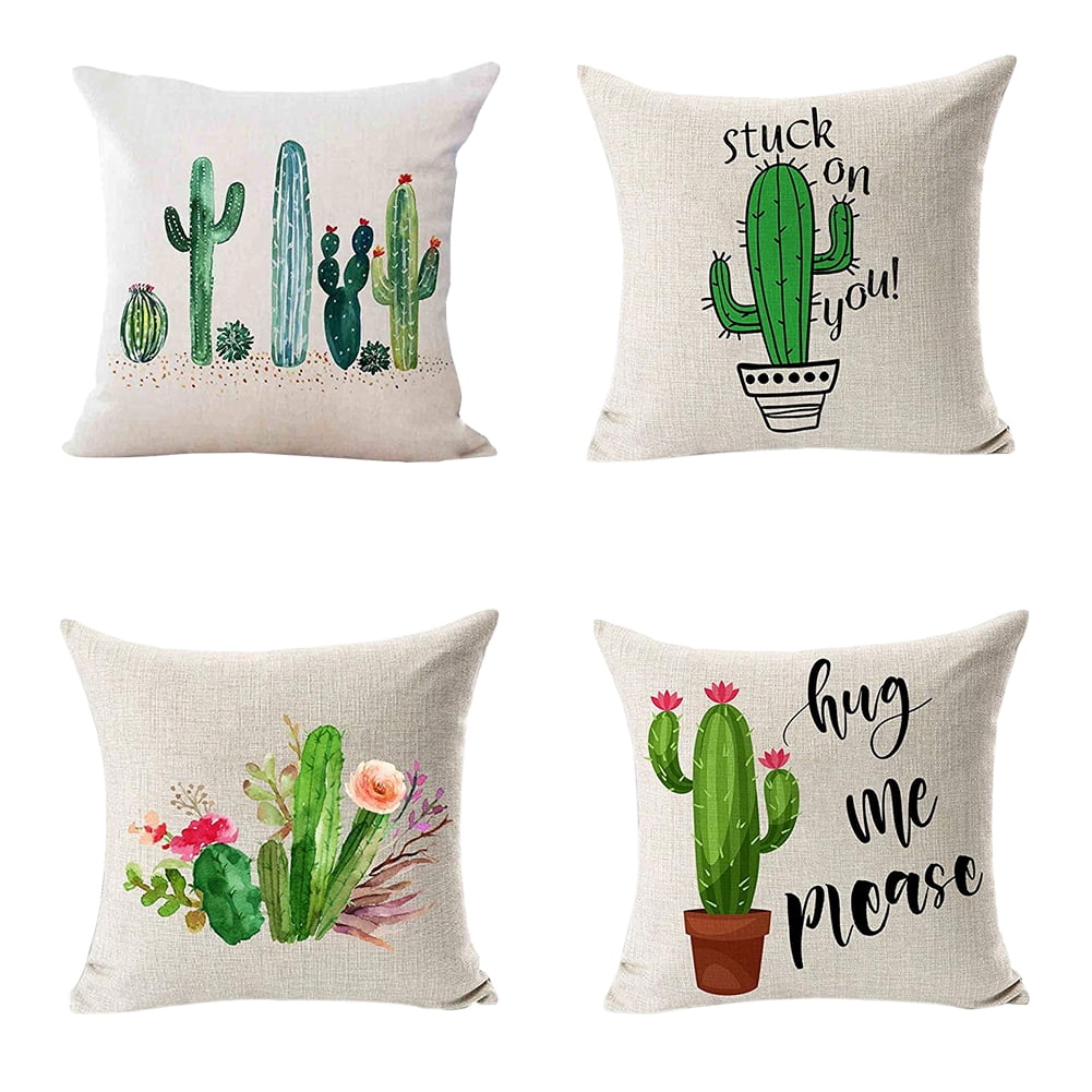 18x18 Funny Tees Cute Catcus Funny Cat And Cactus Throw Pillow Multicolor