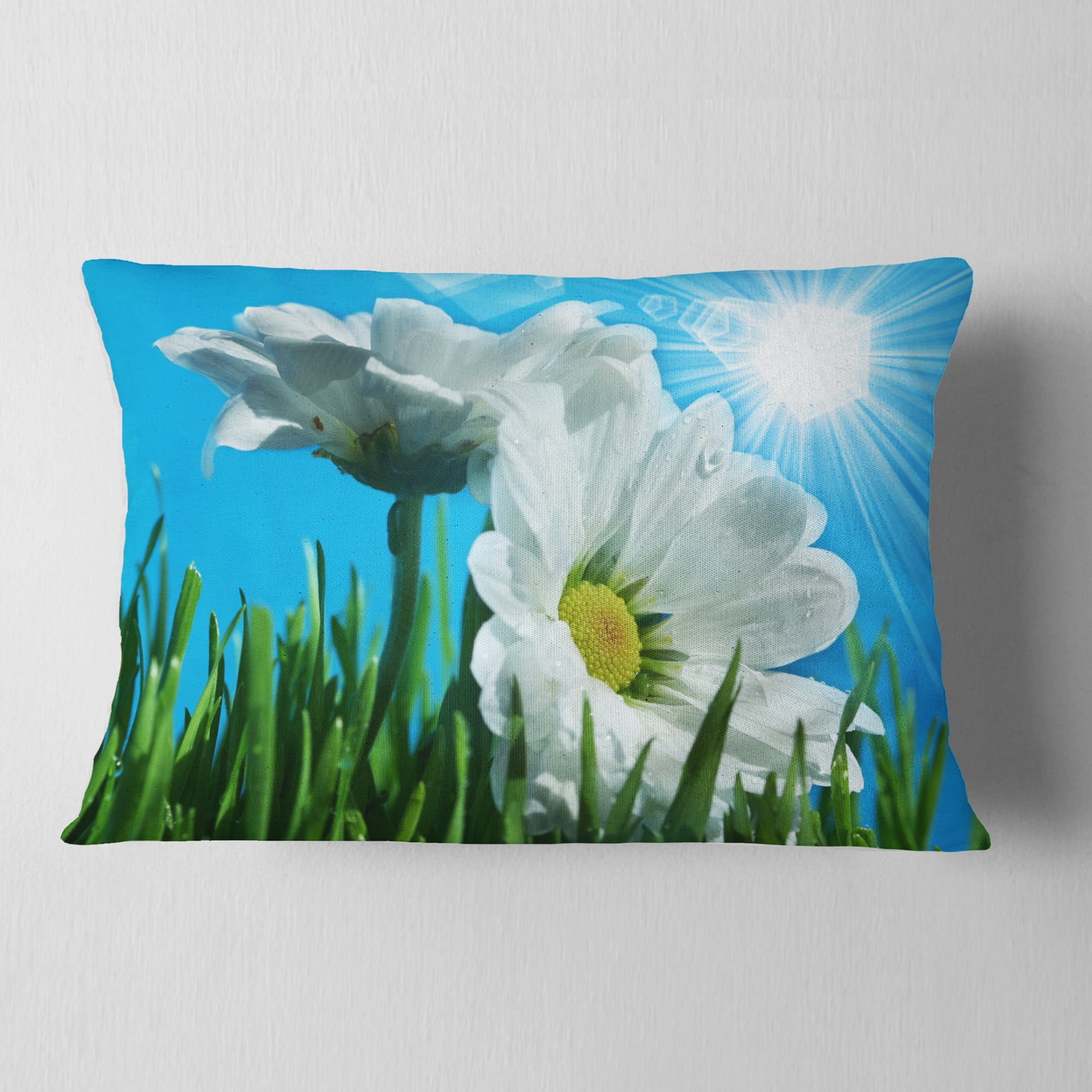 Designart Beautiful Chamomiles in Bright Sunlight - Floral Throw Pillow - 12x20