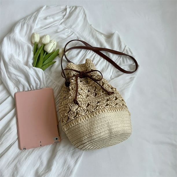 Bolsa bandolera para mujer Bolsa tejido a mano informal Bolsa elegante para mujer (Beige) Hugtrwg Para Estrenar