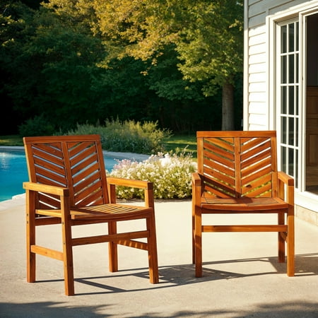 Walker Edison Solid Acacia Wood Chevron Outdoor Chair, 2pk - Brown