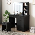 thumbnail image 4 of OXYLIFE Black Makeup Vanity Dressing Table with Mirror, 5 Drawers and Shelves (Square Lighted Mirror ), 4 of 7