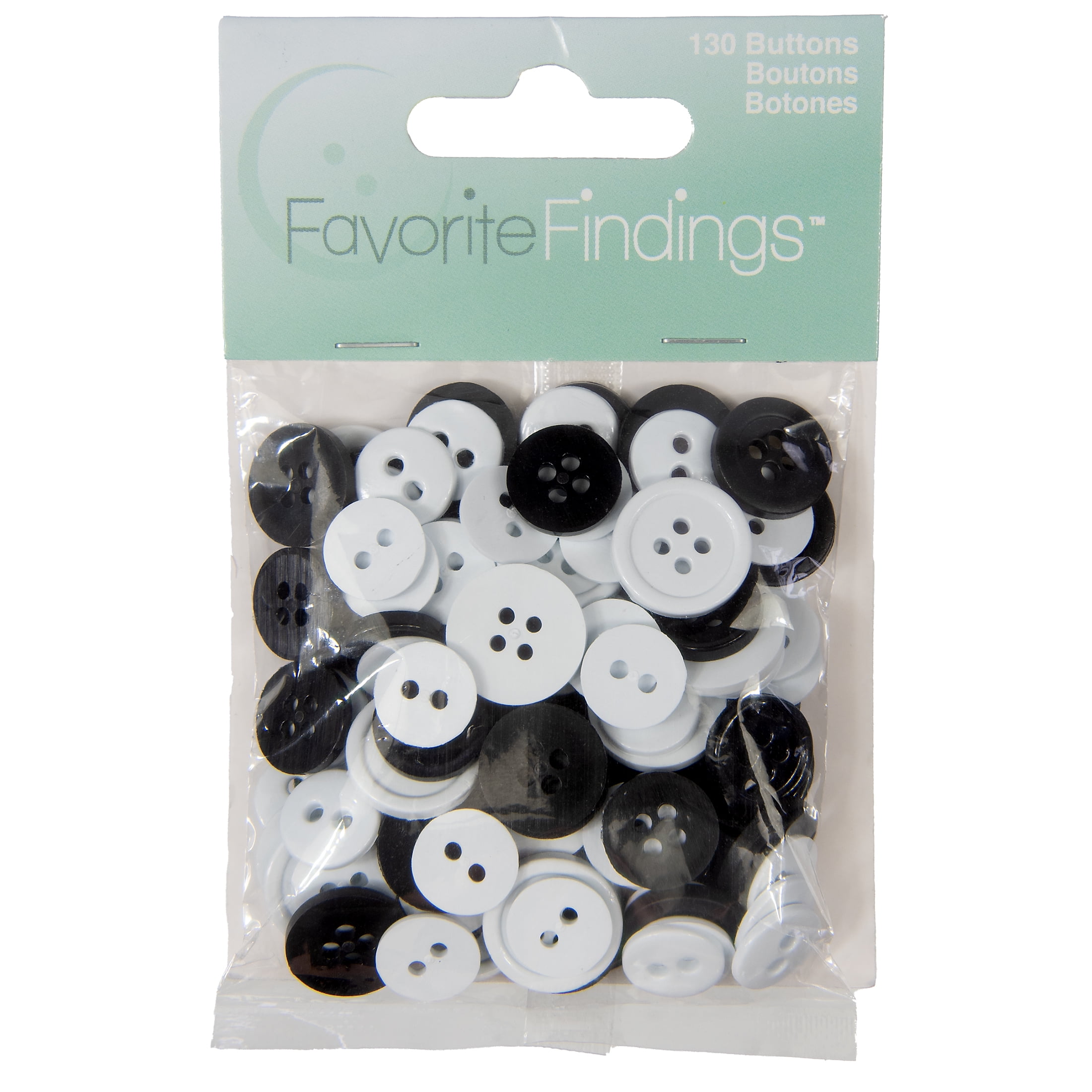 (2 pack) Favorite Findings Black and White Basic Round Sew Thru Buttons, 130 Count
