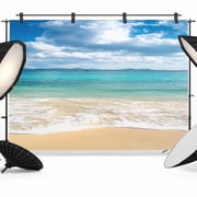 Ocean Beach Backdrop for Photoshoot,Photography Photo Studio Background Wall Backdrop,Blue Sky Waves Sand Horizon Shore Summer Back Drop Banner Panel for Portraits Wedding Party Live Streaming 8x6Ft