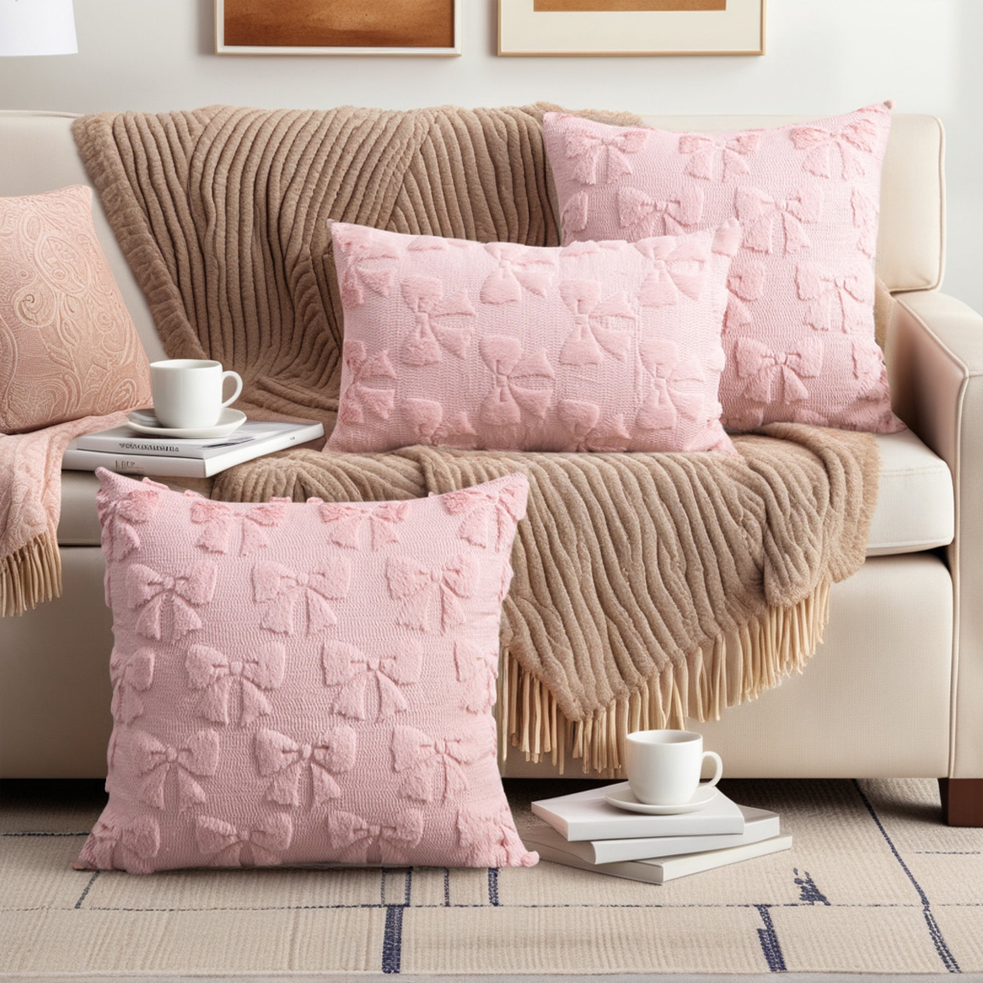 Unique Bargains Throw Pillow Covers Bunny Easter Decorations Pink Pattern 2 18" x 18"