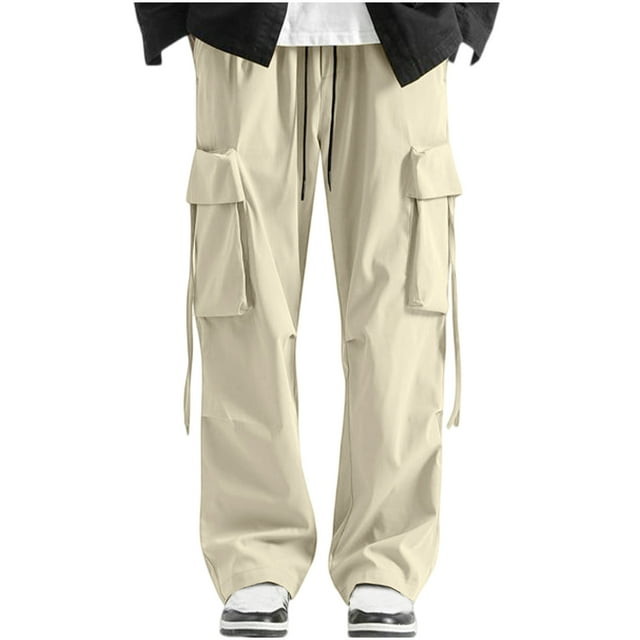 Fashionable Men's Solid Color Casual Elastic Lace up Loose Sports Work Pants