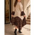 thumbnail image 2 of Mengpipi Women’s Plus Size Dresses Fall Spring Long Sleeve Crew Neck Loose Fit Color Block Leopard Print Asymmetric Hem Casual Maxi Dress 1X-5X, 2 of 9