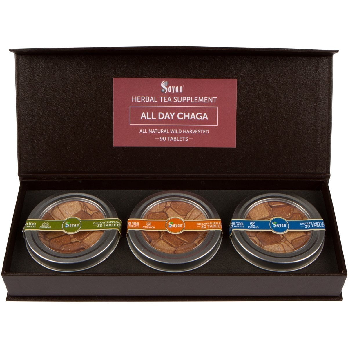 Sayan Siberian Chaga Mushroom Tea Tablet, All Day Supplement Combo (3 Pack, 90 Pcs)