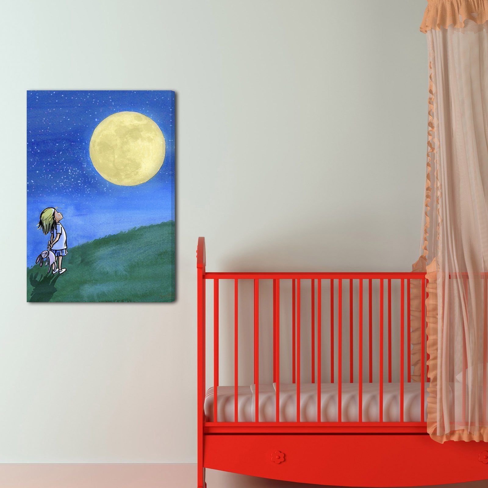 "Girl and Moon" Painting Print on Wrapped Canvas